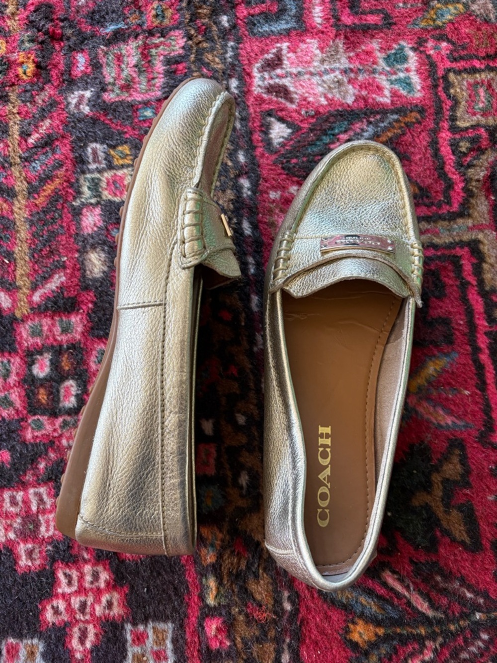 Coach Metallic Gold Leather Penny Loafers - Picture 6 of 7